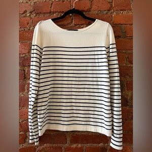 MaxMara Ivory and Navy Striped Crew Neck Sweater